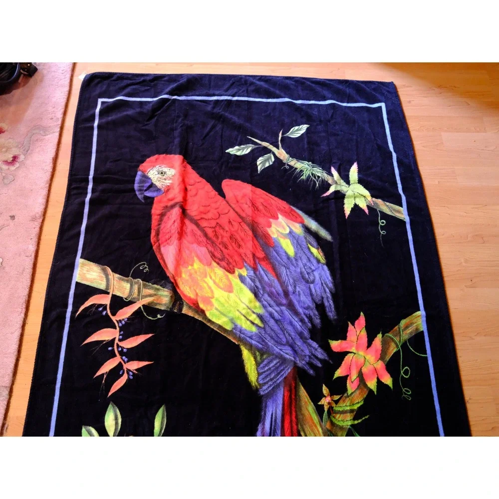 Vintage Karsten Tullio Pascoli Macaw Parrot Beach Towel Tropical Brazil 40x63